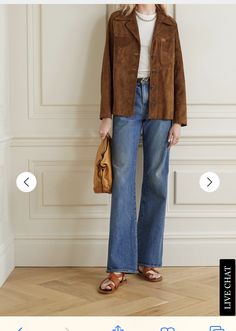 Brown Suede Jacket Outfit, Brown Jacket Outfit, Bottega Veneta Sandals, Suede Jacket Women, Jacket Outfit Women, Sophie Buhai, Chunky Knits