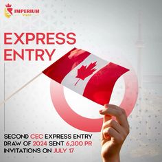 a hand holding a canadian flag with the words express entry