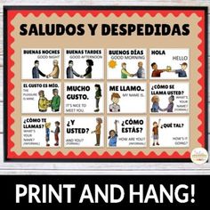 a poster with spanish words and pictures on it