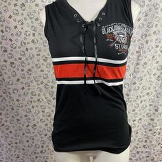 Harley Davidson Style Black And Orange Sleeveless New With Tags Size Small Y2k/ Bikewear / Alternative (See Similar Items Listed On My Depop) ~Send Offers Bundle For Money Off International Shipping Available Beforehand Black Casual Tank Top With Straps, Casual Black Tops With Tank Straps, Casual Black Top With Tank Straps, Edgy Black Racerback Tank Top, Edgy Black Tops With Tank Straps, Edgy Black Top With Tank Straps, Black Casual Vest With Tank Straps, Sporty Black Vest For Spring, Casual Black Vest With Tank Straps