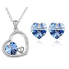 Austrian Crystal Heart Necklace & Earrings Jewelry Set-Jewelry Sets-Innovato Design-Light Blue-Innovato Design Valentine's Day Crystal Jewelry Sets Gift, Silver Heart-shaped Jewelry Sets For Anniversary, Silver Heart Jewelry Sets For Anniversary, Silver Heart Cut Jewelry Sets For Valentine's Day, Cubic Zirconia Heart Jewelry Sets For Gifts, Valentine's Day Silver Jewelry Sets With Heart Cut, Valentine's Day Silver Heart-cut Jewelry Sets, Silver Heart-shaped Jewelry Sets For Gifts, Heart-shaped Silver Jewelry Sets For Gifts