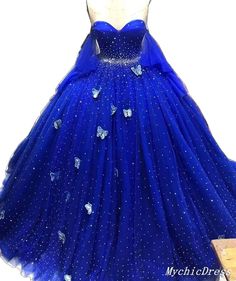 Princess Blue Dress With Sweetheart Neckline, Blue Princess Ball Gown With Sweetheart Neckline, Princess Blue Ball Gown With Sweetheart Neckline, Princess Style Blue Ball Gown With Sweetheart Neckline, Blue Embellished Ball Gown For Prom, Blue Tulle Dress For Sweet 16, Blue Embellished Ball Gown For Prom Season, Embellished Blue Ball Gown For Prom, Blue Embellished Fitted Ball Gown