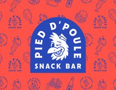 a blue and red sign that says fried'd poutie snack bar on an orange background