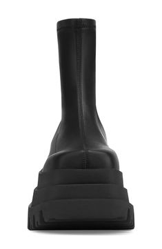 Bring a retro '90s attitude into your rotation with this skin-hugging platform boot featuring a sleek silhouette for a modern, minimalist look. Exclusive retailer 3 1/2" platform Synthetic upper/textile lining/synthetic sole Imported Modern Platform Boots With Lug Sole For Streetwear, Edgy Leather Platform Boots With Thick Bottom, Edgy Leather Platform Boots With Thick Sole, Modern Black Platform Boots, Chunky Platform High-cut Boots For Streetwear, High Cut Platform Boots With Chunky Platform For Streetwear, Platform Boots In Polyurethane For Streetwear, Chunky Platform Boots For Streetwear, High Cut Chunky Platform Boots For Streetwear