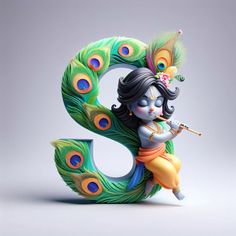 a statue of a girl playing the flute with peacock feathers on her head and tail