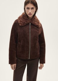 Jacket with suede-effect shearling collar - Women | MANGO USA Michael Kors Coats, Faux Shearling Coat, Mens Shoes Black, Faux Suede Jacket, Collar Jacket, Maternity Shops, Shearling Coat, Winter Coats Jackets, Women's Coats & Jackets