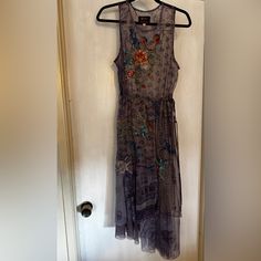 Beautiful Embroidered Whimsicalmesh Midi Dress Spring Bohemian Embroidered Evening Dress, Spring Evening Bohemian Embroidered Dress, Bohemian Sheer Sleeveless Dress, Embroidered Blue Dress, Asymmetrical Maxi Dress, Eyelet Lace Dress, Linen Sundress, Linen Tunic Dress, Southwestern Boho