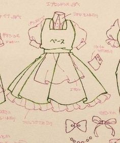 the drawing shows how to draw dresses for children with different shapes and sizes, including bows