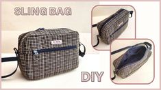 the sling bag is made from plaid fabric