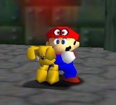 the video game mario is playing with his friend, luigi and yellow stuffed animal toys