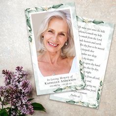 Watercolor Eucalyptus Photo Memorial Prayer Card Eucalyptus Photo, Watercolor Eucalyptus, Memorial Ideas, Prayer Cards, Sympathy Cards, In Loving Memory, Celebration Of Life, Hat Crafts, Gaming Wall Art