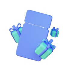 an open blue gift card with two green bows