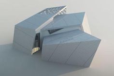 an architectural model of a building on a white surface with no people around it,