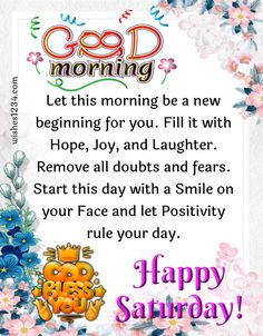 a happy birthday card with flowers and the words good morning on it's side