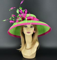 ✿*.Key Features.*✿ This is a Audrey Hepburn Style Hat. 19.75"(50cm) extra wide brim, the widest stiff brim hat in my store! It comes with feather flower, very beautiful! Great for Kentucky derby, weddings, church, Easter, Royal Ascot, horse races, cocktails, tea party, or any hat wearing occasion. Hat base size: From front to back: 19.75" (50cm) From left to right: 19.75" (50cm) Wide brim Appr: 7~7.5"" Head girth: 22.5"(57cm), adjustable string inside to make smaller to fit your head. If you want other colors in this style, just search the same item code in my store, you will find them. ✿*.Tip.*✿ ❣️If you want a customized piece, please follow the instructions below: 🔹Present style of hat or fascinator you would like from the store, with additional photos of your outfit and any other deta Green Brimmed Sun Hat For Kentucky Derby, Green Short Brim Sun Hat For Kentucky Derby, Fitted Green Hat Band For Kentucky Derby, Fitted Green Hat Bands For Kentucky Derby, Green Fitted Hat Band For Kentucky Derby, Green Flat Brim Hat For Kentucky Derby, Fitted Green Fedora For Kentucky Derby, Green Short Brim Straw Hat For Kentucky Derby, Green Fedora Straw Hat For Kentucky Derby