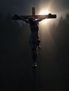 the crucifix is illuminated by the sun shining through it's shadow