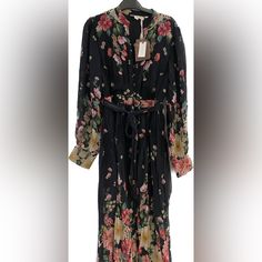 Brand New With Tags . Elegant Floral Maxi Dress For Daywear, Elegant Black Floral Maxi Dress, Elegant Black Long Sleeve Floral Dress, Chic Long Floral Dress For Dress Down Occasions, Elegant Black Floral Midi Dress, Elegant Black Midi Dress For Garden Party, Black Dress For Fall Garden Party, Elegant Black Maxi Dress For Garden Party, Floral Print Maxi Dress For Fall Cocktail