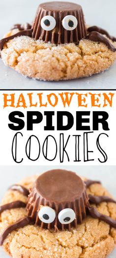 halloween spider cookies with googly eyes and chocolate on top are the perfect treat for kids to make