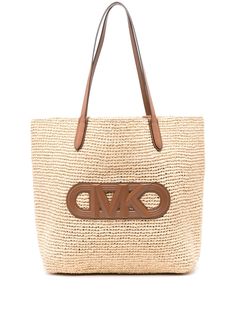 beige/brown interwoven design faux-leather trim logo patch to the front two top handles main compartment unlined open top This piece comes complete with a protective dust bag. Michael Kors Tote Bag, Michael Kors Tote Bags, Chanel 2, Iconic Bags, Demi Fine Jewelry, Woven Design, Ballet Flat Shoes, Beige Brown, Open Top