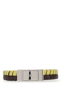 Prada Man Two-Tone Leather Bracelet – Luosophy Prada Jewelry, Prada Men, Braided Bracelets, Material Exterior, Accessories Bracelets, Free Jewelry, Anklets, Calf Leather, Leather Bracelet