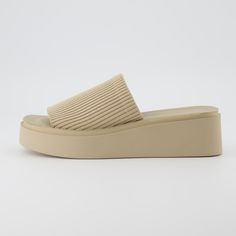 Meet Pim, a knit platform sandal. Featuring a memory foam insole and a soft knit stretch upper, Pim will provide all-day comfort for your feet. Pim has a 2 inch platform wedge, which is bottomed off with a soft, light, and flexible outsole. Nude Platform Sandals, Tan Platform Sandals, Recruitment Outfits, Wedge Espadrilles, Target Clothes, On Clouds, Open Toe Shoes, Round Toe Heels, Slingback Heel