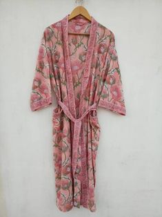 A robe and kimono is a perfect addition to your holiday wardrobe. A perfect loungewear kimono robes are comfortable for hot humid summer days. The block printing on the fabric is rich and vibrant. Colours may vary due to screen setting and lightening. Specification: Length : 47 inch Bust : Fit upto 50 inch Pockets : Yes With belt. For any other information please drop me a message. Nightwear Dress, Womens Bathrobes, Cotton Dressing Gown, Kimono Dressing Gown, Kimono Floral, Clothing Haul, Printed Robe, Cotton Kimono, Dragon Print