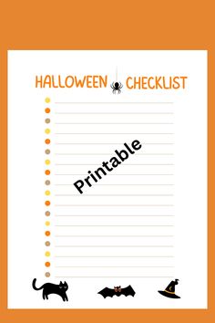 a printable halloween checklist with cats, bats and witches on the list paper