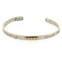 Sterling Silver With 14k Yellow Gold, 5 Diamonds. Width 2.5". Fits Up To 8" Wrist. Handcrafted In Ojai, California Jes Maharry Jewelry, Ojai California, Engraved Bracelet, A Blessing, Womens Jewelry Bracelets, Silver Gold, Charms, Diamonds, Yellow Gold