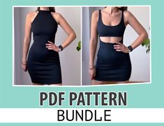 "✨  With this digital bundle sewing pattern you can make this 2 strech dresses. The high neck dress pattern is perfect for a formal occasion, you can make the dress midi or mini, as you prefer. it is a simple pattern, but you will have to pay attention to the neck art. The open dress can be used for a birthday or a night out. It is a low level sewing pattern, but it is composed of several pieces that you have to sew together.✨   ➡️  SEAM ALLOWANCES INCLUDED ⬅️ The product consists of 8 PDF  🔵  2 A4 Pattern PDF  🔵  2 A0 PDF Pattern  🔵  2 US Letter Pattern PDF  🔵  2 Technical Sheet - Information and explanation of pattern sheets assembly ⛔  IS A FULLY DOWNLOADABLE PRODUCT. NO PRODUCT WILL BE SENT HOME.⛔   For the realization of these sewing patterns you have this video available (ENABLE High Neck Dress Pattern, Dress Pattern Formal, Pattern Formal Dress, Formal Dress Pattern, Bodycon Dress Pattern, Strech Dresses, Midi Dress Pattern, Neck Art, Formal Dress Patterns