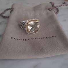 Authentic David Yurman. Vintage Albion Ring. Prasiolite With Diamonds. Marked D.Y., 925 For Sterling Silver And 750 For 18k Gold. Approximately A Size 6 In Great Pre-Owned Vintage Condition...Nothing Major To Note. Timeless And Classic. Versatile And Practical. Great For Everyday Wear. Stunning Piece Of Jewelry. Easy And Comfortable To Wear. Luxury White Gold Diamond Ring With Gemstone Accents, Luxury White Gold Rings With Gemstone Accents, Luxury Silver Rings With White Topaz, Silver Rings With Diamond Accents For Everyday Luxury, Designer Silver Diamond Ring For Formal Occasions, Luxury Sterling Silver Diamond Ring With Gemstone, Designer White Gold Diamond Ring As Gift, Designer White Gold Diamond Ring For Gift, Luxury Sterling Silver Diamond Ring With Gemstone Accents