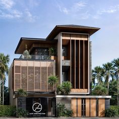 an artist's rendering of a modern house with palm trees