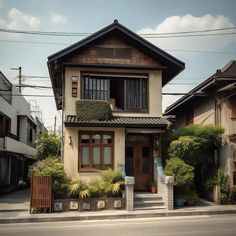 Town Houses Exterior, Vietnamese House Design, Japanese Hotel Exterior, Japanese Inspired House Exterior, Japanese Home Design Exterior, Japanese Style Home Exterior, Small Japanese House Exterior, Japanese Style Bloxburg House, Japanese Style Houses