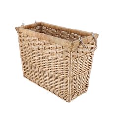 an empty wicker basket with handles on a white background for use as a storage container