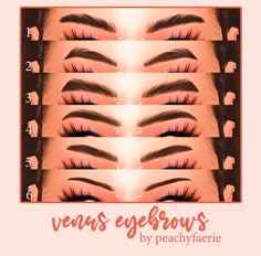 the different types of eyelashes are shown in this graphic style, including long lashes and thick brows