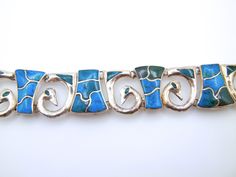 "950 Silver Turquoise Bracelet Bracelet measures 7\" or 18 cm in length Measures approximately 7/8\" or 2 cm in width Fastens with a box clasp and safety in good working condition Stamped \"950\" and hallmark from the maker - picture 4 Good vintage condition - no major flaws to note Total weight: 51.9 grams 0119-4712 or RL-269 FEEL FREE TO MESSAGE ME WITH A BEST OFFER OR IF YOU WISH TO SEE MORE PICTURES! Save money! We combine shipping where you pay only $1.00 more for any additional items on th Blue Inlay Bracelet Jewelry, Blue Inlay Bracelet, Elegant Turquoise Bracelet With Inlay, Elegant Turquoise Inlay Bracelet, Old Keys, Wide Bracelet, Boho Gifts, Green Turquoise, Silver Turquoise