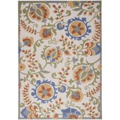 an area rug with colorful flowers and leaves on the side, in white background for use as a wall hanging or floor covering