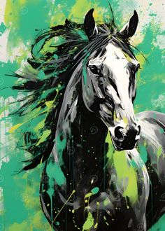 Elegant Horse Painting Metal Poster #Horses #Horsesposters #Horse #Horseposters #Equestrian #Equestrianposters #Animals #Animalsposters Colorful Horse Painting, Chris Nolan, American Traditional Tattoo Ideas, Traditional Tattoo Ideas, Horse Paintings, Elegant Horse