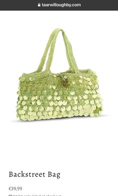 a green handbag is shown with the words backstreet bag