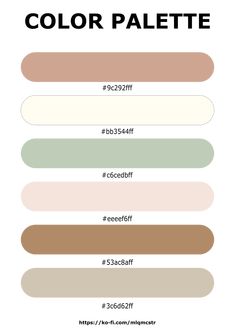 the color palette is shown in different colors and sizes, including white, beige, green,