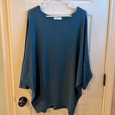 Teal Dolman-Style Knit Shirt. I Took The Tags Off, But Never Wore It. Oversized Blue Top With 3/4 Sleeves, Oversized Blue Tops With 3/4 Sleeves, Oversized Blue Half Sleeve Top, Blue Long Sleeve Sweater One Size, Blue Relaxed Fit Knit Top For Fall, Knit Sweater With 3/4 Sleeves, Blue Short Sleeve Knit Sweater, Blue Knit Short Sleeve Sweater, Blue Knit Sweater With Short Sleeves