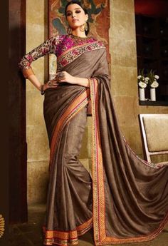 Brown Shimmer Jacquard Designer Saree..@ fashionsbyindia.com #designs #indian #fashion #womens #style #cloths #clothes #stylish #casual #fashionsbyindia #punjabi #suits #wedding #saree #chic #elegance #beauty #outfits #fantasy #embroidered #dress #PakistaniFashion #Fashion #Longsuit #FloralEmbroidery #Fashionista #Fashion2015 #IndianWear #WeddingWear #Bridesmaid #BridalWear #PartyWear #Occasion #OnlineShopping #sari Wedding Sarees Online, Purple Saree, Designer Silk Sarees, Designer Sarees Collection, Brown Blouse