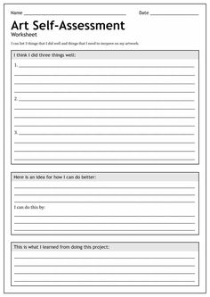 an art self - assignment worksheet with the words art self - assment