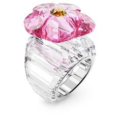 Florere cocktail ring, Flower, Pink, Rhodium plated | Swarovski Double Finger Ring, Swarovski Ring, Ring Flower, Crystal Ornament, Crystal Decor, Members Only, Floral Color, Pink Ring, Faceted Crystal