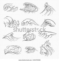 set of hand drawn waves on graph paper