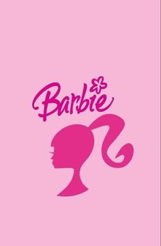 the silhouette of a woman's head with pink hair and words barbie on it