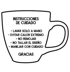 a coffee cup with instructions on how to make it in spanish and english, as well as some other words