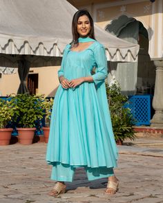 td {border: 1px solid #ccc;}br {mso-data-placement:same-cell;} This 3 Pc kurta pant dupatta Suit set is designed in solid cotton fabric with pure chiffon Dupatta with silver embroidery on neck, sleeves and hem. Kurta Length - 50, Zari work on neck, sleeves & hem Sleeve - 17 Pant - 37 Dupatta - Chiffon. Material- 60*60 Cotton, hand-dyed Color - Aqua CARE: Quick deep wash only Shipping - 10-12 days. DISCLAIMER - The color of the product may be differ due to screen settings of device. Designer Cotton Palazzo Set With Sheer Dupatta, Cotton Sharara With Sheer Dupatta For Eid, Sheer Dupatta Anarkali Cotton Set, Anarkali Cotton Set With Sheer Dupatta, Traditional Cotton Kurta With Sheer Dupatta, Cotton Palazzo Set With Mirror Work, Cotton Palazzo Set With Sheer Dupatta For Navratri, Cotton Anarkali Kurta With Mirror Work, Cotton Salwar Kameez With Mirror Work In Traditional Drape