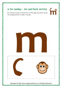 the letter m is for monkey cut and paste activity with an image of a monkey