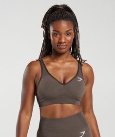 Gymshark Vital Seamless 2.0 V Neck Sports Bra - Brown Marl Athletic Dresses, Gymshark Vital Seamless, Push Day, Weight Lifting Women, Practically Perfect, Gymshark Women, Workout Sets, Sport Bra, Seamless Leggings