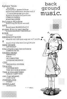 an advertisement for the back ground music program, featuring a cartoon girl with headphones